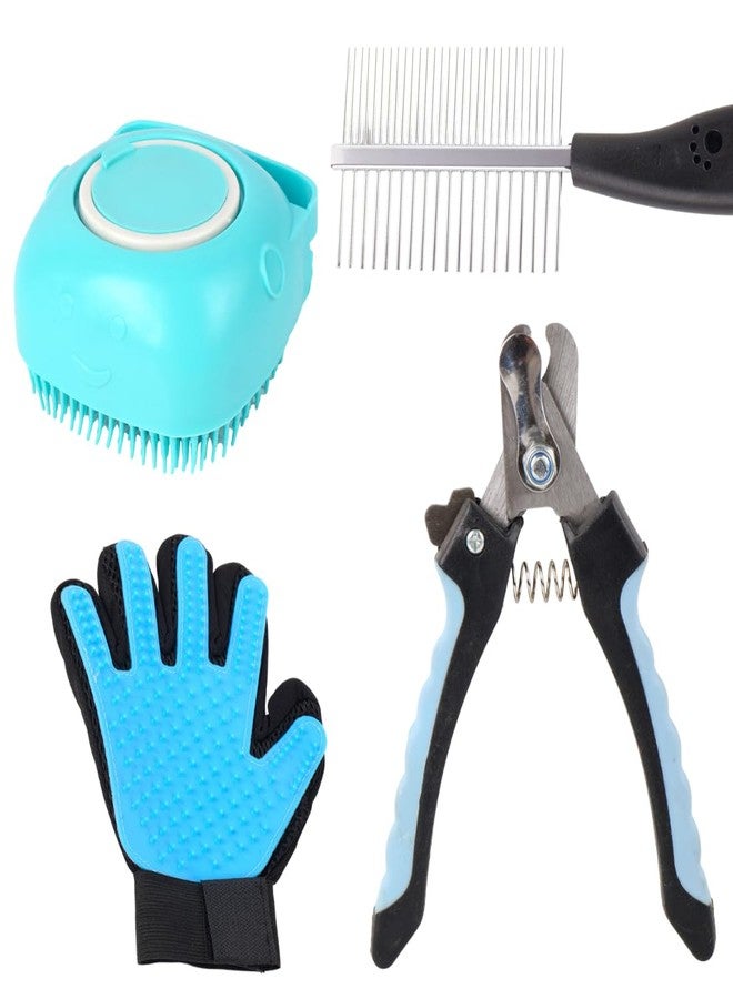 REGIIS PetGroomer Pro 4-Piece Dog Grooming Kit, Blue, Includes Silicone Brush, Deshedding Glove, Metal Comb, Nail Clippers for Pet Hair Removal(4 pack) - Image 1